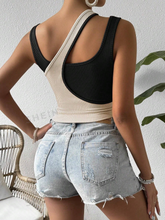 Slim Fit Sleeveless Tank Top With Asymmetric Contrast Color Collar SS24 - FD